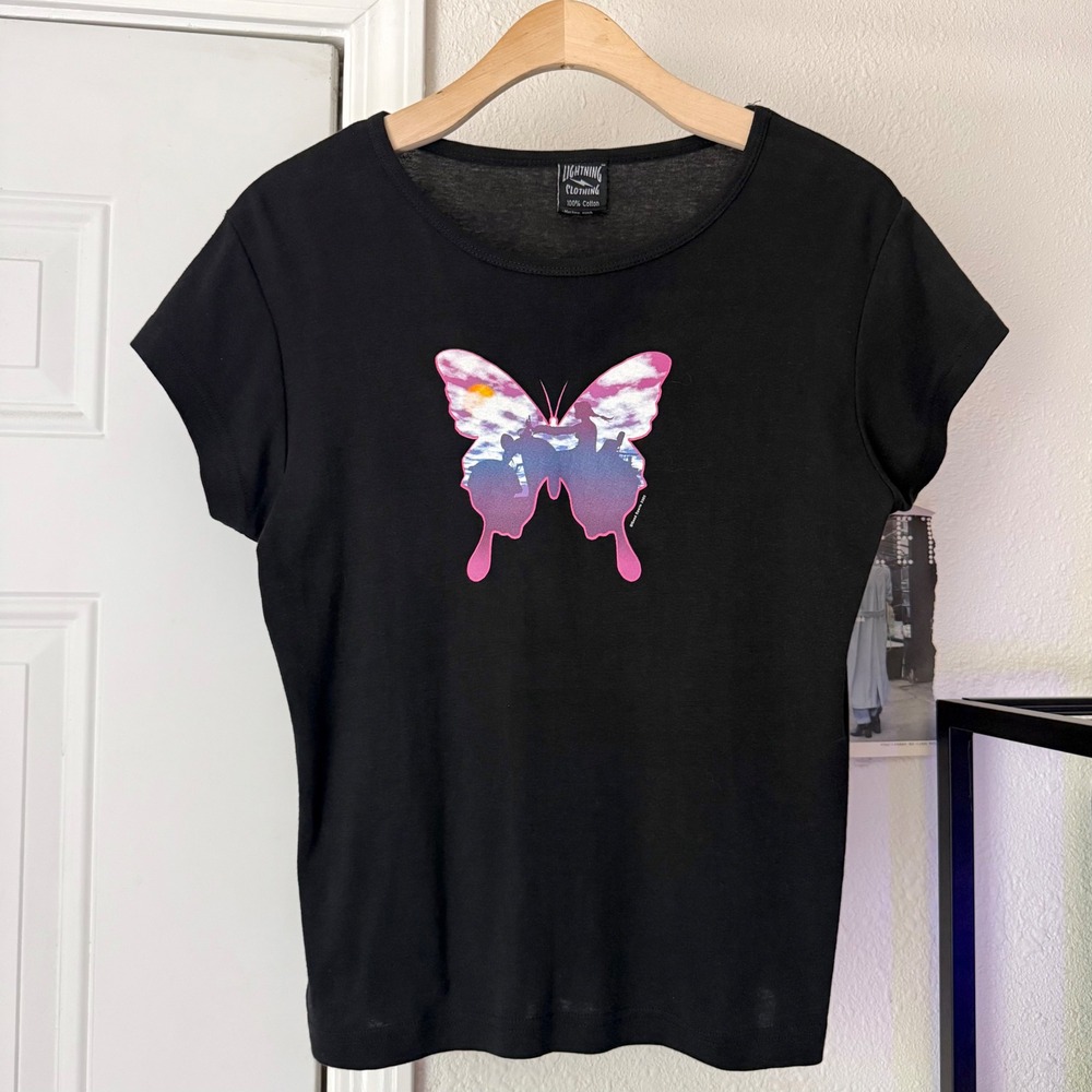 LIGHTNING CLOTHING sturgis butterfly motorcycle biker crew cotton black baby tee